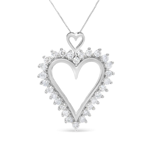 .925 Sterling Silver 1 3/4 Cttw Round Diamond Lined Open Heart Pendant 18" Necklace (I-J Color, I2-I3 Clarity) WEM Support (www.WEM.support)