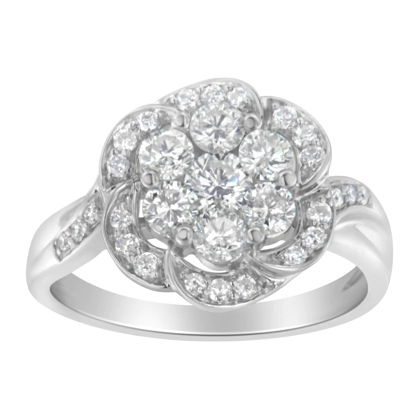 14K White Gold Floral Cluster Diamond Ring (1 Cttw, H-I Color, SI2-I1 Clarity) WEM Support (www.WEM.support)