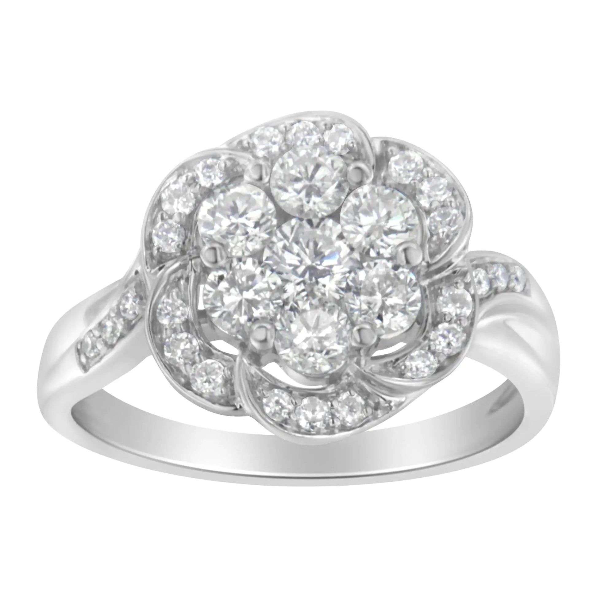 14K White Gold Floral Cluster Diamond Ring (1 Cttw, H-I Color, SI2-I1 Clarity) WEM Support (www.WEM.support)