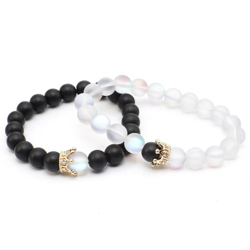 Natural Stone Beads Bracelet with Zircon Crown Charm WEM Support (www.WEM.support)