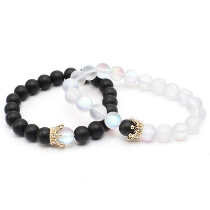 Natural Stone Beads Bracelet with Zircon Crown Charm WEM Support (www.WEM.support)