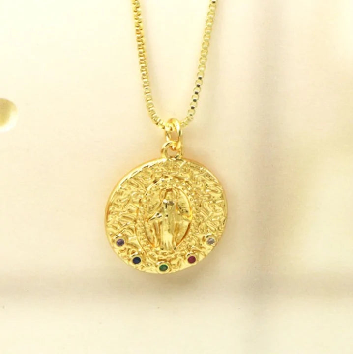 Gold Coin Disk Pendant Zodiac Necklace WEM Support (www.WEM.support)