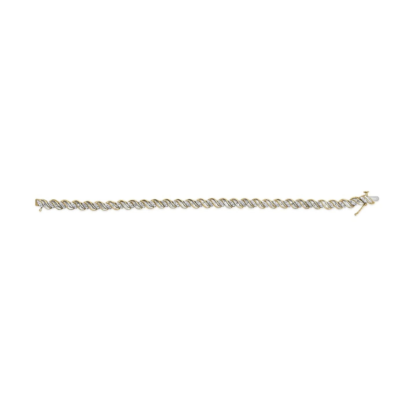 10k Yellow Gold 1.00 Cttw Round-Cut and Baguette-Cut S-Link 7.25" Bracelet (I-J Color, I2-I3 Clarity) WEM Support (www.WEM.support)