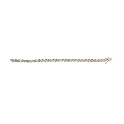 10k Yellow Gold 1.00 Cttw Round-Cut and Baguette-Cut S-Link 7.25" Bracelet (I-J Color, I2-I3 Clarity) WEM Support (www.WEM.support)