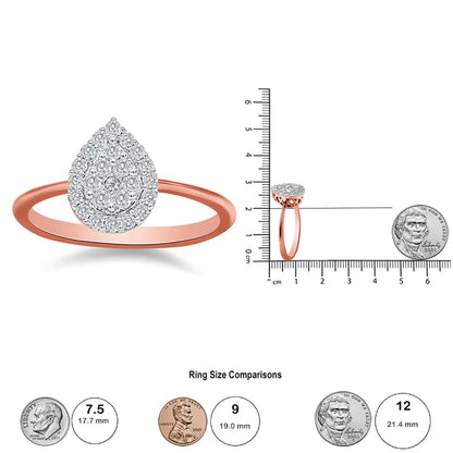 10K Rose Gold 3/8 Cttw Round-Cut Diamond Pear Promise Ring (I-J Color, I2-I3 Clarity) WEM Support (www.WEM.support)
