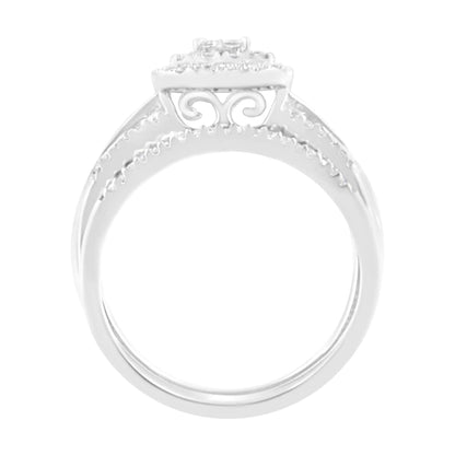 10K White Gold 1/2 cttw Round and Princess-Cut Diamond Engagement Ring and Band Set (H-I Color, I1-I2 Clarity) WEM Support (www.WEM.support)