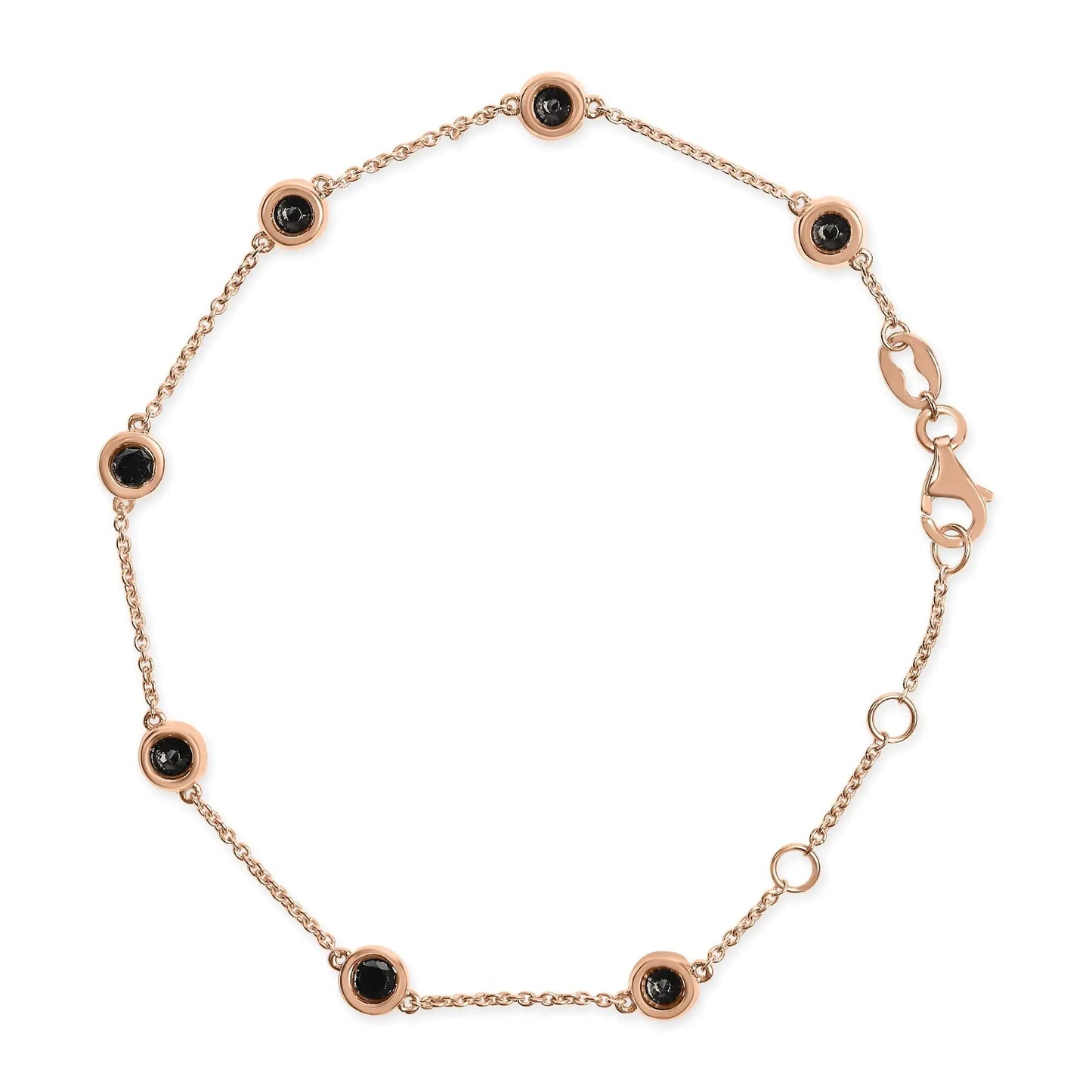 14K Rose Gold 1.00 Cttw Bezel Set Black Diamond 7 Station Link Bracelet (Black Color, I2-I3 Clarity) - 7.5" Inches WEM Support (www.WEM.support)