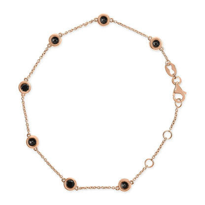 14K Rose Gold 1.00 Cttw Bezel Set Black Diamond 7 Station Link Bracelet (Black Color, I2-I3 Clarity) - 7.5" Inches WEM Support (www.WEM.support)