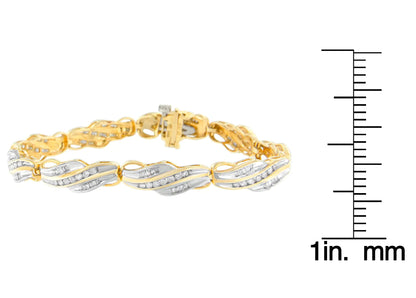 10K Yellow Gold Round and Baguette Cut Diamond Bracelet (2 cttw, I-J Color, I2-I3 Clarity) WEM Support (www.WEM.support)