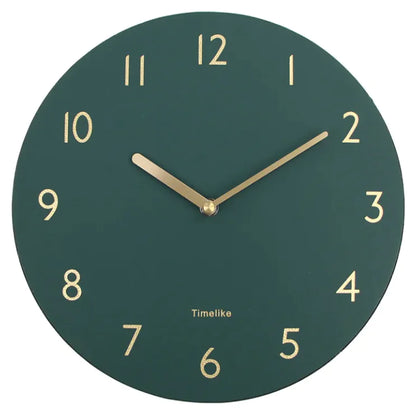 An oversized wall clock with a brown leather shell and a clear mirror dial, featuring black numbers and gold hands.