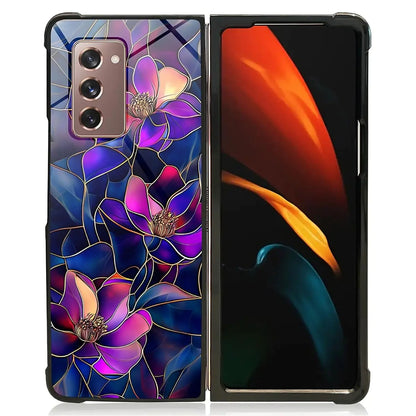 Case Compatible with Samsung Galaxy Z Fold 2 5G Case,Stained Glass Purple Flower Four Airbag Case for Galaxy Z Fold 2 5G,Christmas Drop Protection Case for Samsung Galaxy Z Fold 2 5G