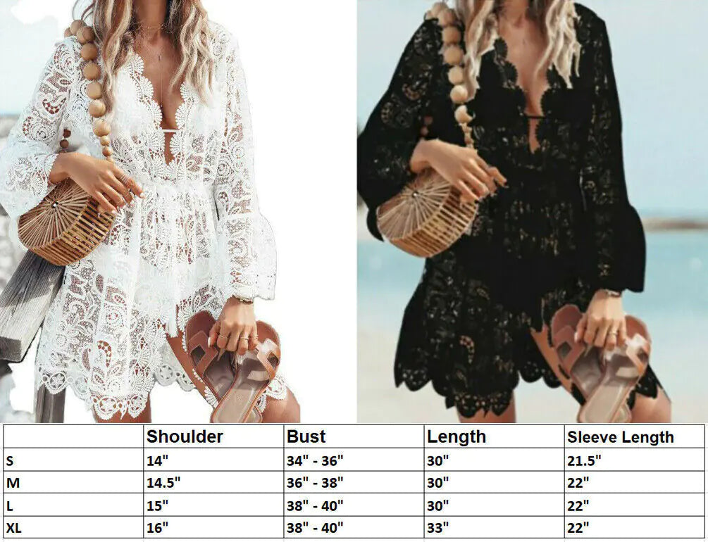 Lace Bathing Suit Cover Up Boho Beach Women Maxi Bikini Sundress Dress Summer US WEM Support (www.WEM.support)
