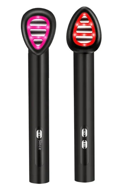 Two portable eye massagers with black handles and dual-colored tips, designed for lifting and tightening the skin around the eyes.