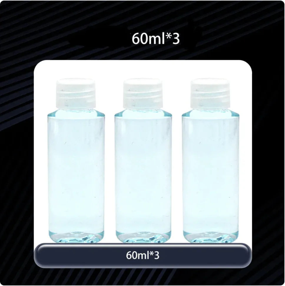 The image shows a liquid screen wiper set including a spray bottle and a cleaning cloth, available in various colors with either a 10ml or 60ml refill.