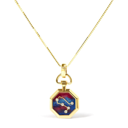 18K Yellow Gold Diamond Gemini Constellation with Red and Blue Enamel 18" Inch Pendant Necklace (H-I Color, SI2-I1 Clarity) WEM Support (www.WEM.support)