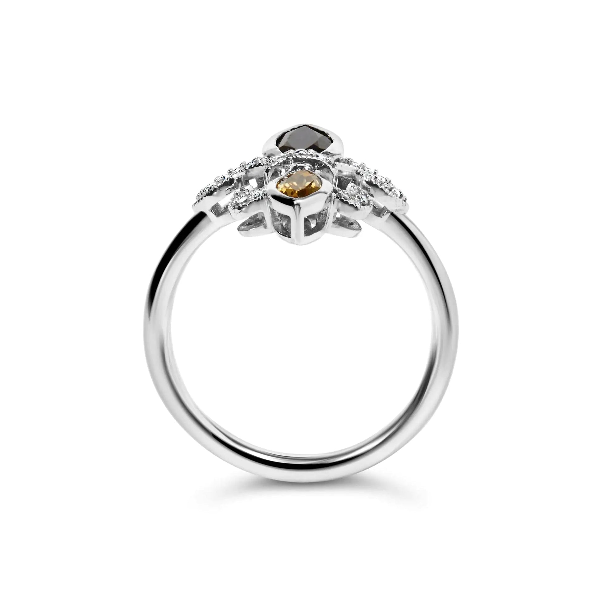 .925 Sterling Silver Black Onyx and Yellow Citrine Marquise and Diamond Accent Fleur De Lis Ring (H-I Color, SI1-SI2 Clarity) WEM Support (www.WEM.support)