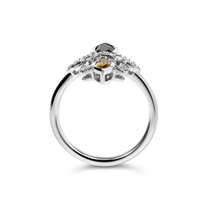 .925 Sterling Silver Black Onyx and Yellow Citrine Marquise and Diamond Accent Fleur De Lis Ring (H-I Color, SI1-SI2 Clarity) WEM Support (www.WEM.support)
