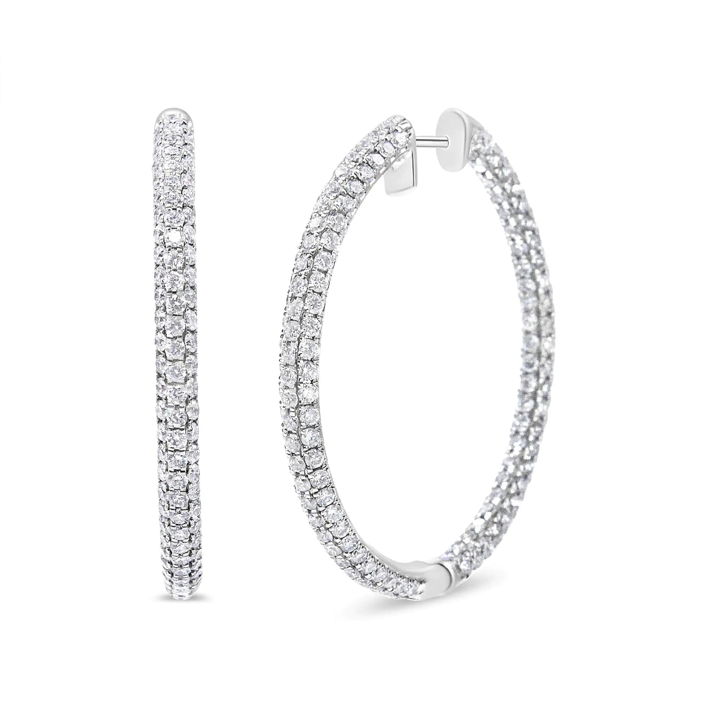 14K White Gold 3 1/2 Cttw Lab Grown Pave Set Diamond Eternity Inside Out Hoop Earrings  (G-H Color, SI1-SI2 Clarity) WEM Support (www.WEM.support)