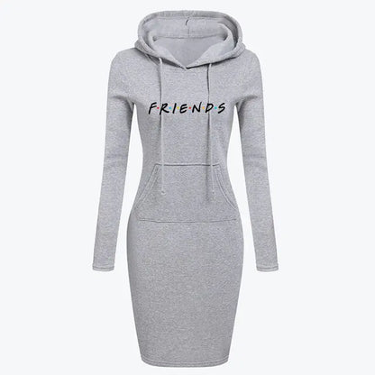 A long-sleeved gray hoodie sweatshirt for women with the word 'FRIENDS' printed on the front.