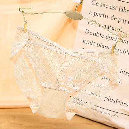 This image features a pair of low waist, sexy lace women's panties in a vibrant red color. The panties are designed with an intricate lace pattern that adds a touch of elegance and sophistication.