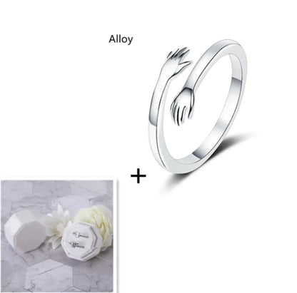 S925 Silver Couple Hug Ring WEM Support (www.WEM.support)