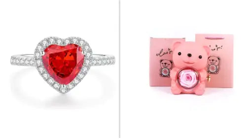 Rose Teddy Bear with Ring and Necklace WEM Support (www.WEM.support)