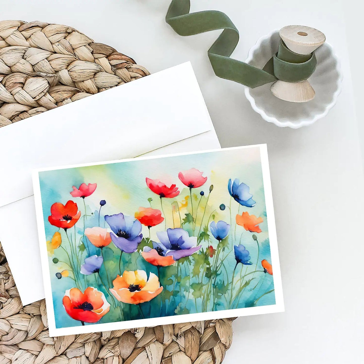 Anemones in Watercolor Greeting Cards Pack of 8 WEM Support (www.WEM.support)