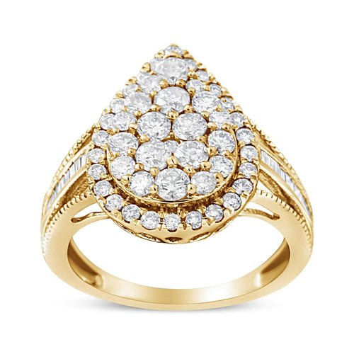 10K Yellow Gold Plated .925 Sterling Silver 1 1/2 Cttw Round-Cut Diamond Cocktail Ring (I-J Color, I1-I2 Clarity) WEM Support (www.WEM.support)