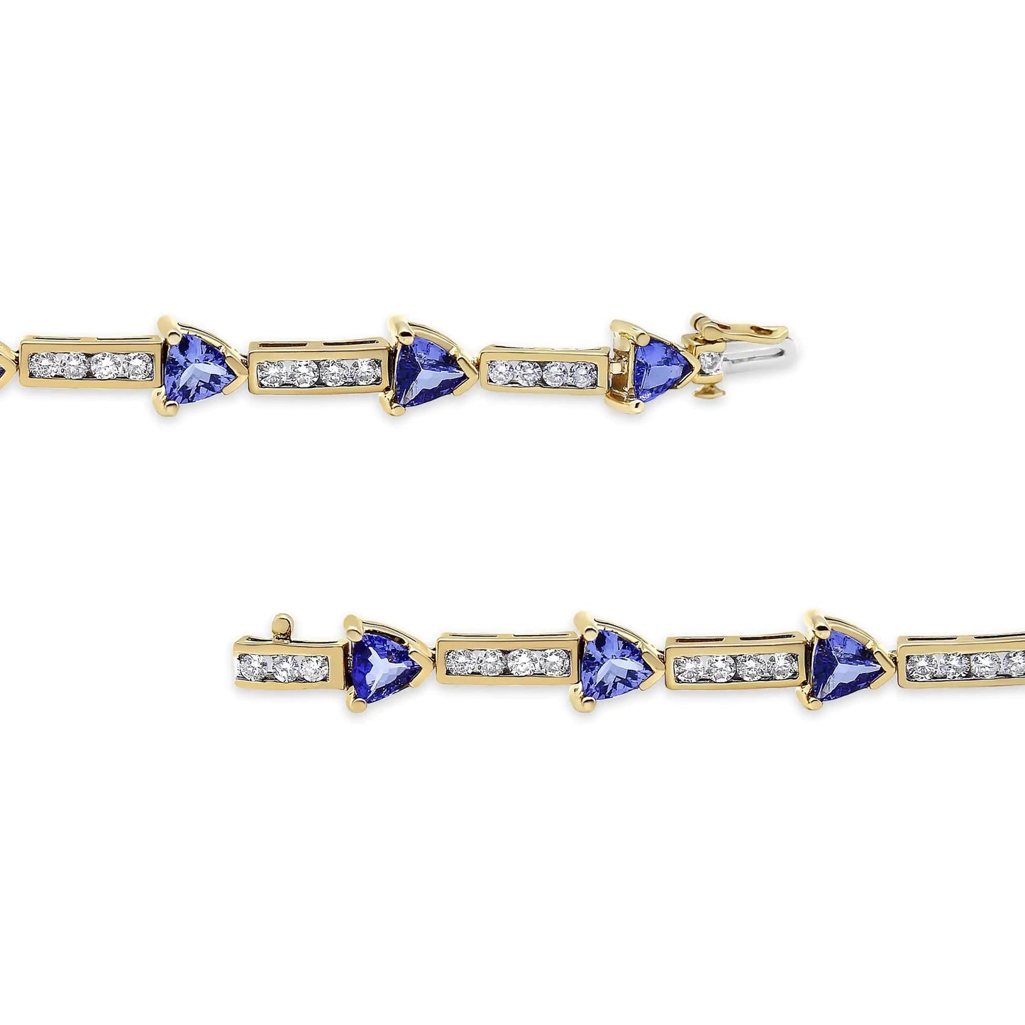 14K Yellow Gold 1 5/8 Cttw Diamond and 5MM Trillion Blue Tanzanite Link Bracelet (H-I Color, I1-I2 Clarity) - 7" WEM Support (www.WEM.support)