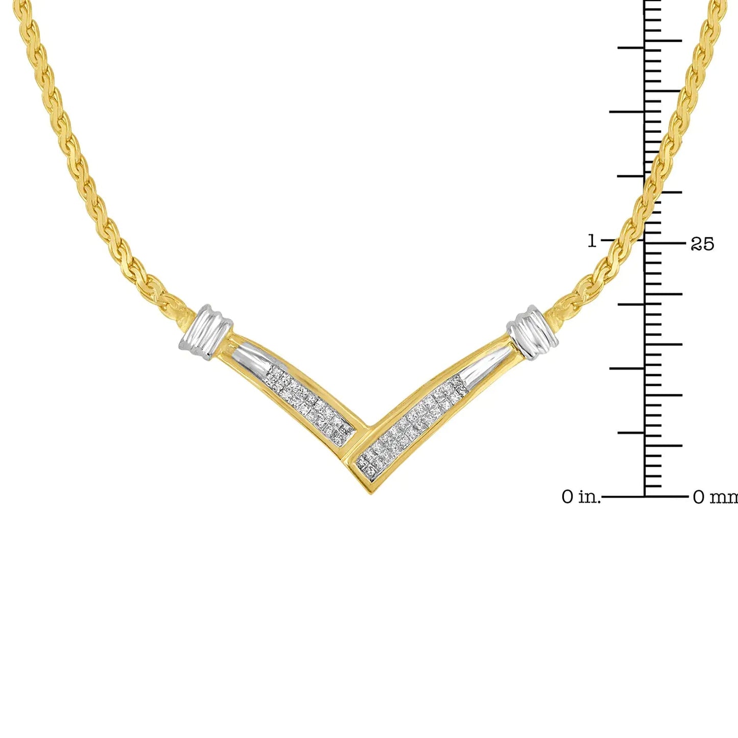 10K Yellow and White Gold 1/2 Cttw Princess Cut Diamond Channel-Set “V” Shape 18" Franco Chain Necklace (H-I Color, SI2-I1 Clarity) WEM Support (www.WEM.support)