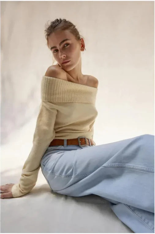 Elegant Off-Shoulder Lapel Top WEM Support (www.WEM.support)