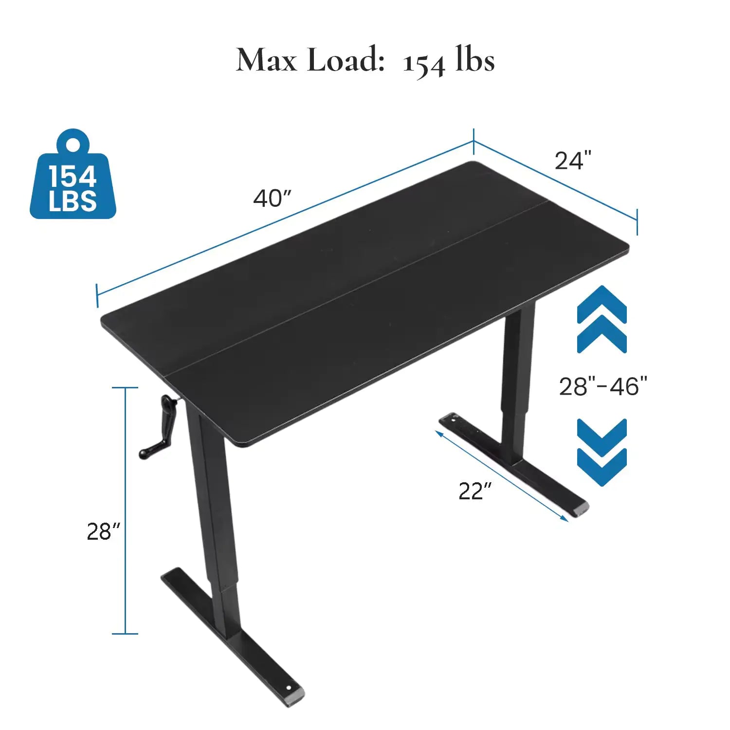 Hand-Crank Adjustable Office Desk Height Adjustable, With Flat Metal Legs Perfect For Home, Office, Gaming, Or Study Use WEM Support (www.WEM.support)