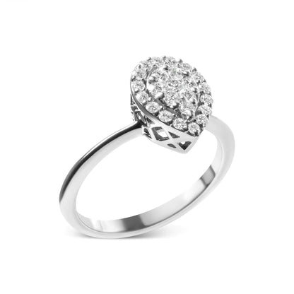 10K White Gold 3/8 Cttw Round-Cut Lab Grown Diamond Cluster Pear Promise Ring (G-H Color, VS2-SI1 Clarity) WEM Support (www.WEM.support)