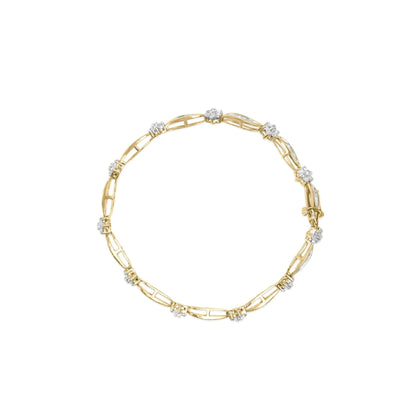 10K Yellow Gold 2.00 Cttw Round-Cut and Baguette-Cut Floral Design Swirl Link 7.5" Bracelet (H-I Color, I2-I3 Clarity) WEM Support (www.WEM.support)