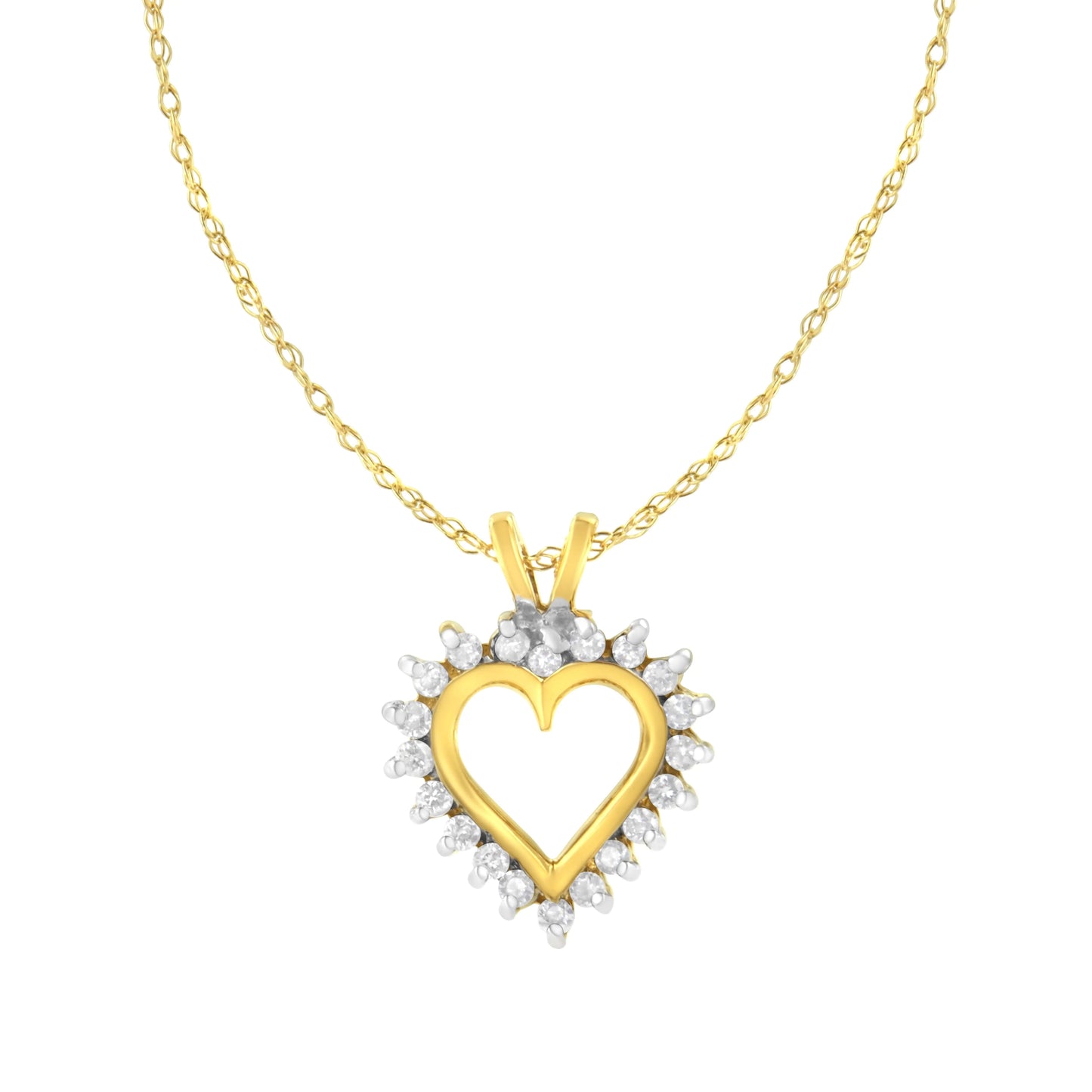 10KT Yellow Gold Heart Shaped 1/4 cttw Diamond 18" Pendant Necklace (K-L, I1-I2) WEM Support (www.WEM.support)