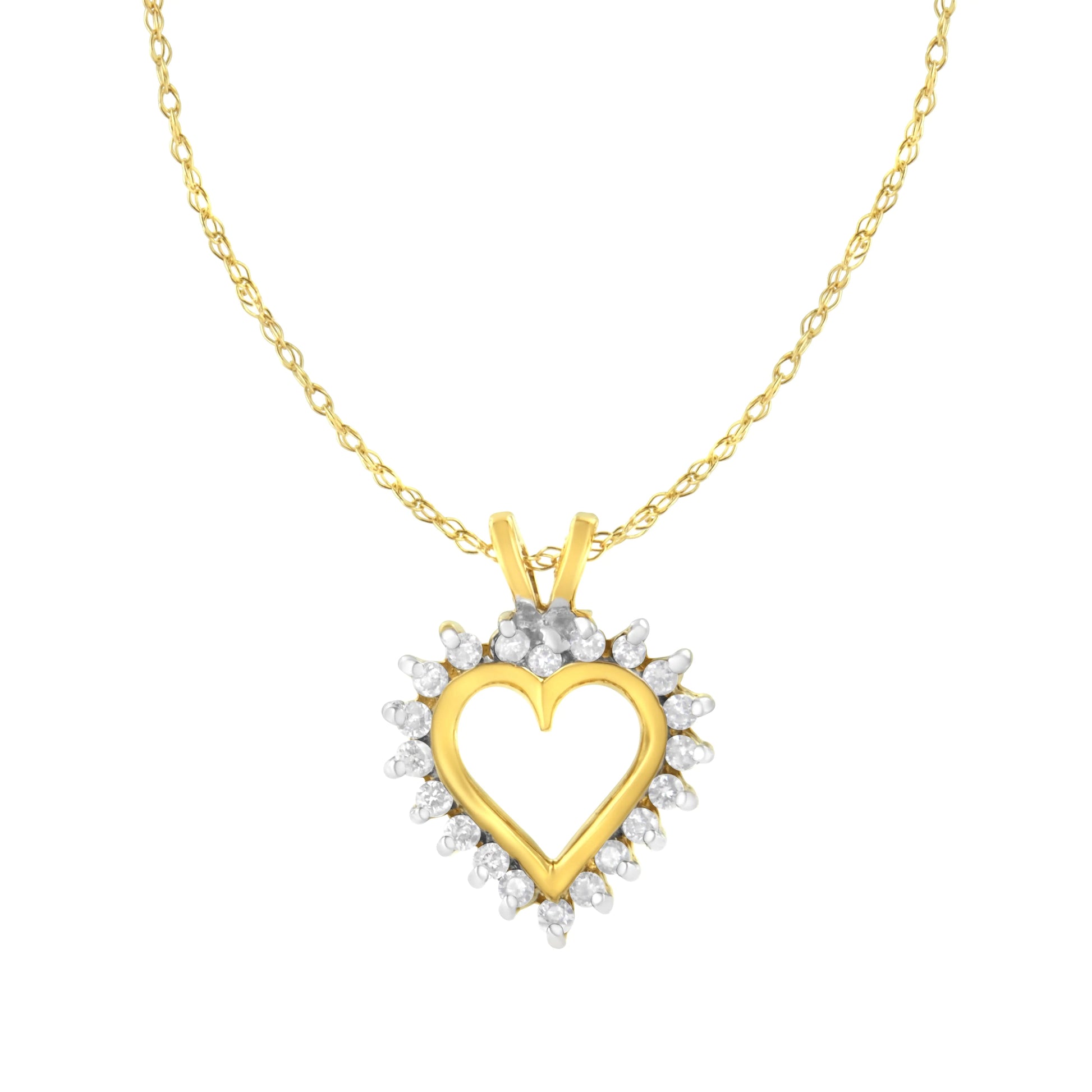 10KT Yellow Gold Heart Shaped 1/4 cttw Diamond 18" Pendant Necklace (K-L, I1-I2) WEM Support (www.WEM.support)