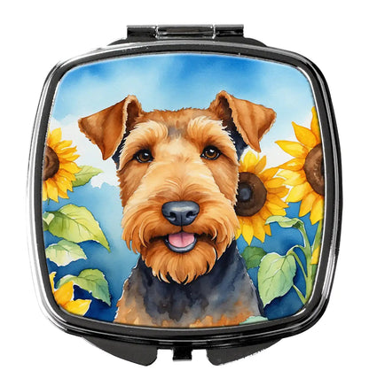 Airedale Terrier in Sunflowers Compact Mirror WEM Support (www.WEM.support)