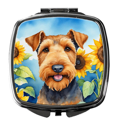 Airedale Terrier in Sunflowers Compact Mirror WEM Support (www.WEM.support)