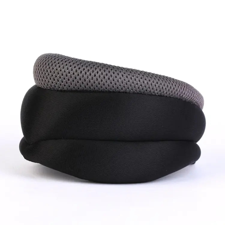 A black magnetic neck support strap designed for cervical correction, showing the curved padding for the neck.