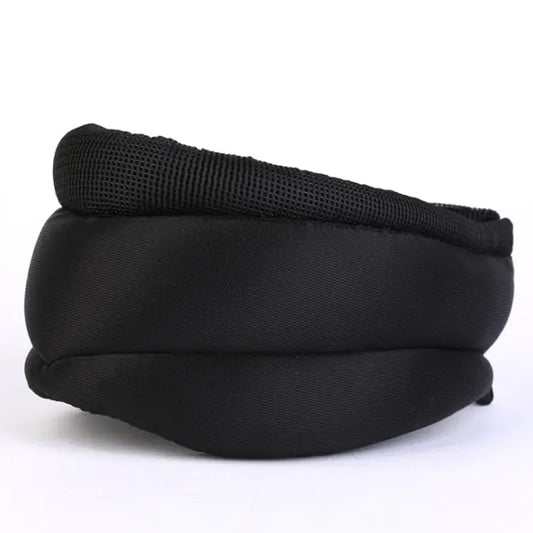 A black magnetic neck support strap designed for cervical correction, showing the curved padding for the neck.
