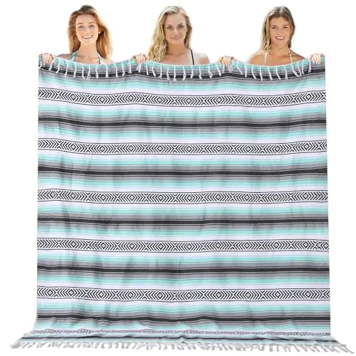 Manta Mexicana Ligera Serape para Exteriores, Extra Grande para Picnic, Camping, Playa, Toalla Turca Antisand, Regalo de Luna de Miel, Secado Rápido, XL, Compacta para Tienda, 60" x 78" Menta HejK.com