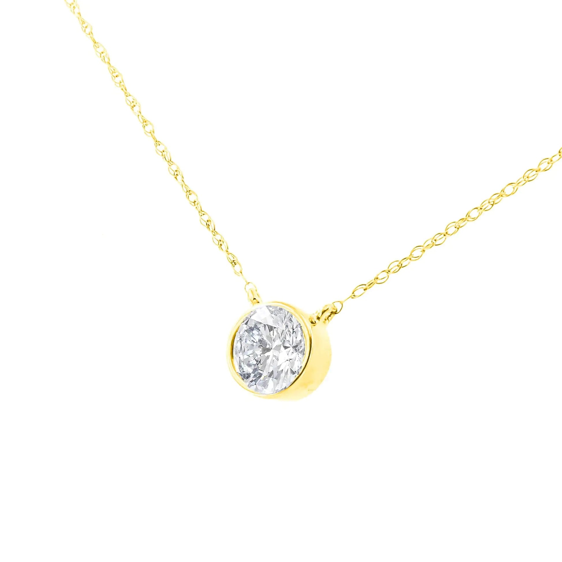 14K Yellow Gold Plated .925 Sterling Silver Bezel Set 1/2 Cttw Diamond 18" Pendant Necklace (K-L Color, SI2-I1 Clarity) WEM Support (www.WEM.support)