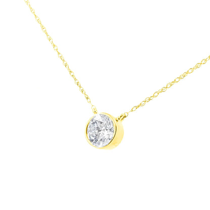 14K Yellow Gold Plated .925 Sterling Silver Bezel Set 1/2 Cttw Diamond 18" Pendant Necklace (K-L Color, SI2-I1 Clarity) WEM Support (www.WEM.support)