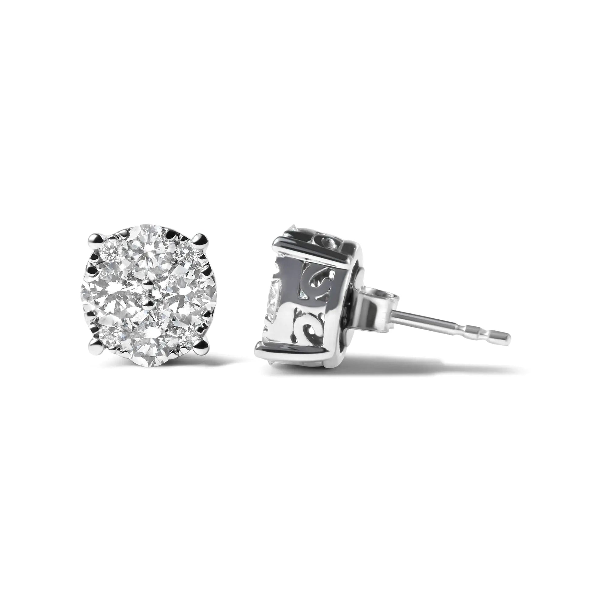 14K White Gold 2.00 Cttw Lab Grown Diamond Cluster Stud Earrings (G-H Color, VS1-VS2 Clarity) WEM Support (www.WEM.support)