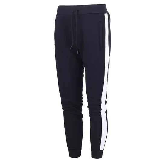 A pair of men's casual sports pants with stitching details on the side, made from polar fleece fabric.