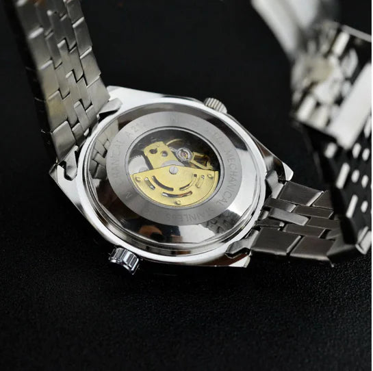 Men's Hollow Automatic Mechanical Watch with Steel Band