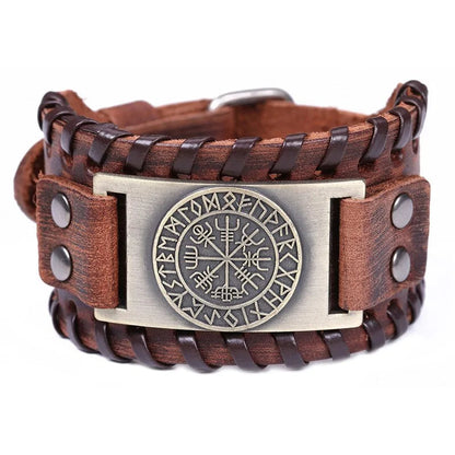 Retro Wide Leather Pirate Compass Bracelet WEM Support (www.WEM.support)