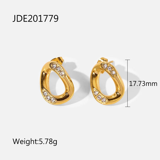 Metal-Inlaid Zirconium & Natural Stone Earrings HejK.com