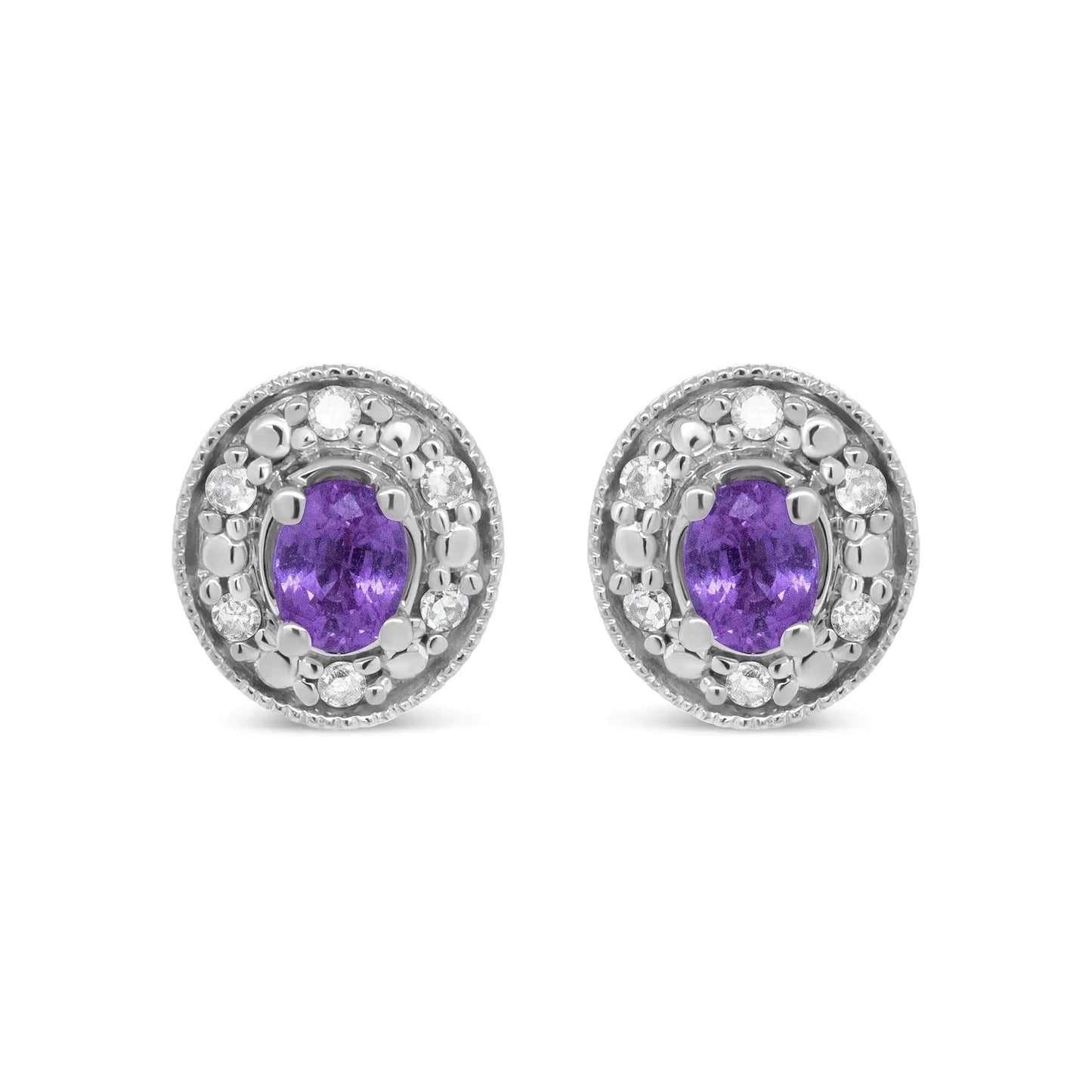 14K White Gold 4x3mm Round Pink Sapphire and 1/10 Cttw Round Diamond Halo Stud Earrings - (I-J Color, SI1-SI2 Clarity) WEM Support (www.WEM.support)