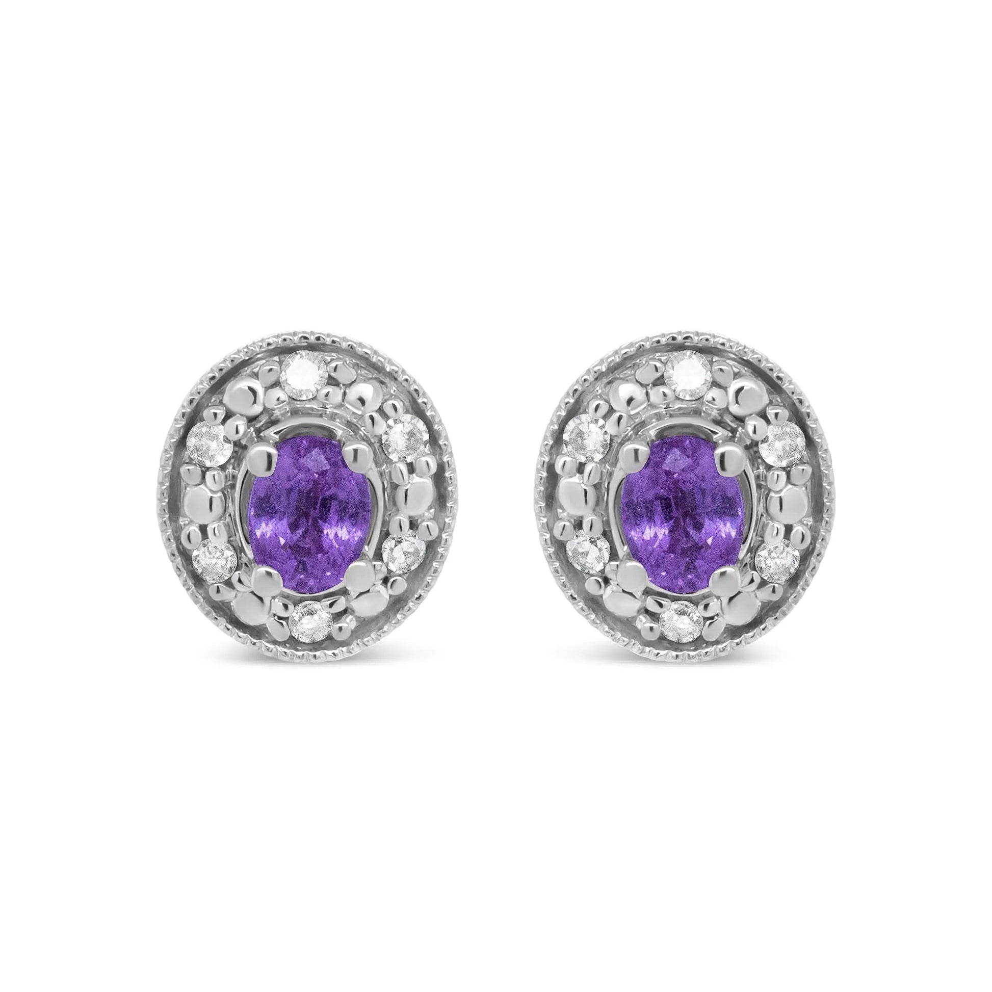 14K White Gold 4x3mm Round Pink Sapphire and 1/10 Cttw Round Diamond Halo Stud Earrings - (I-J Color, SI1-SI2 Clarity) WEM Support (www.WEM.support)